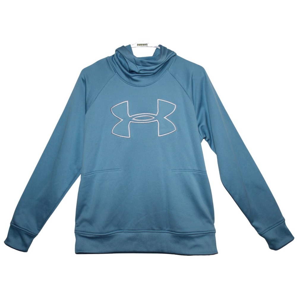 Under Armour Big Logo Blue Fleece Long Sleeve Hooded Sweatshirt 1318396 Size L